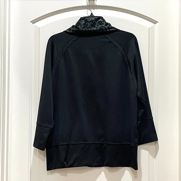 New Soma Jacket Large Black 3/4 Sleeve Stretch Knit Zip Top - Picture 4 of 5